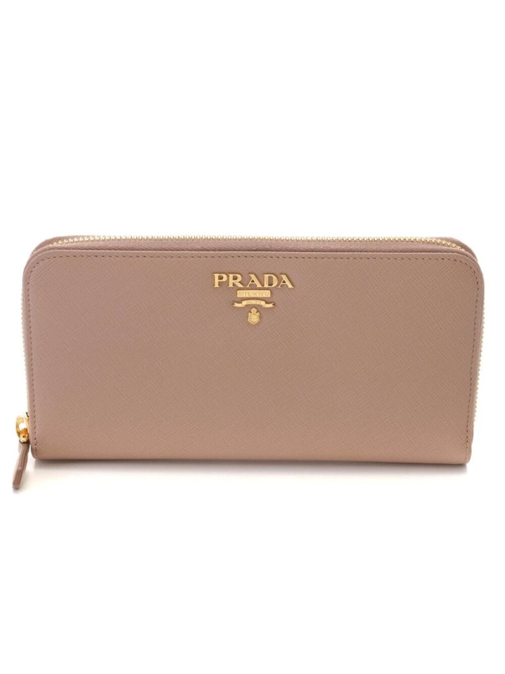 Prada Zip Around Wallet Beige Gold Saffiano Leather